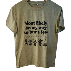 Green Graphic Tee‎ with Plant Design Large Nwot